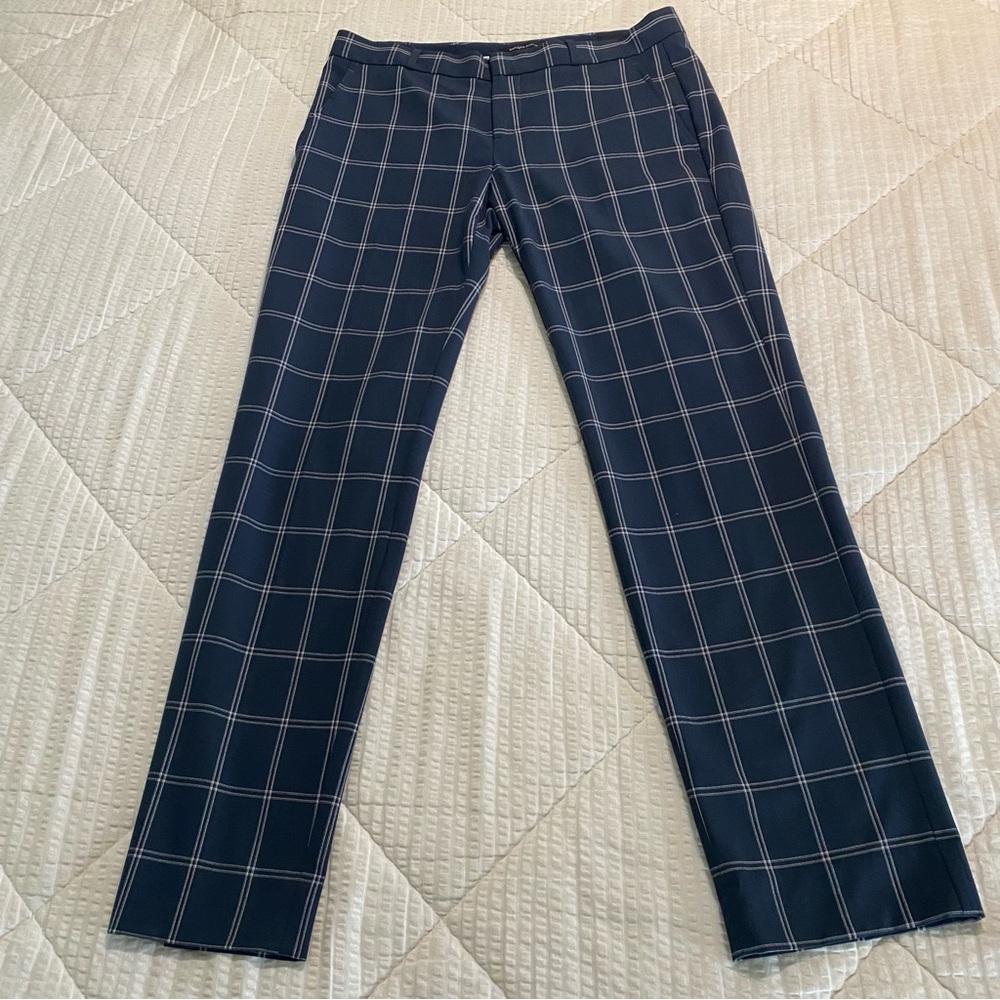 Banana Republic Navy Blue Plaid Ryan Dress Slim Ankle Pants Sz 6 Stretch Fabric - Picture 3 of 12